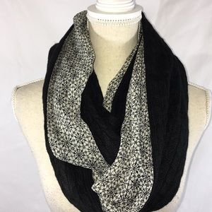 Ann Taylor black knit & floral eternity scarf